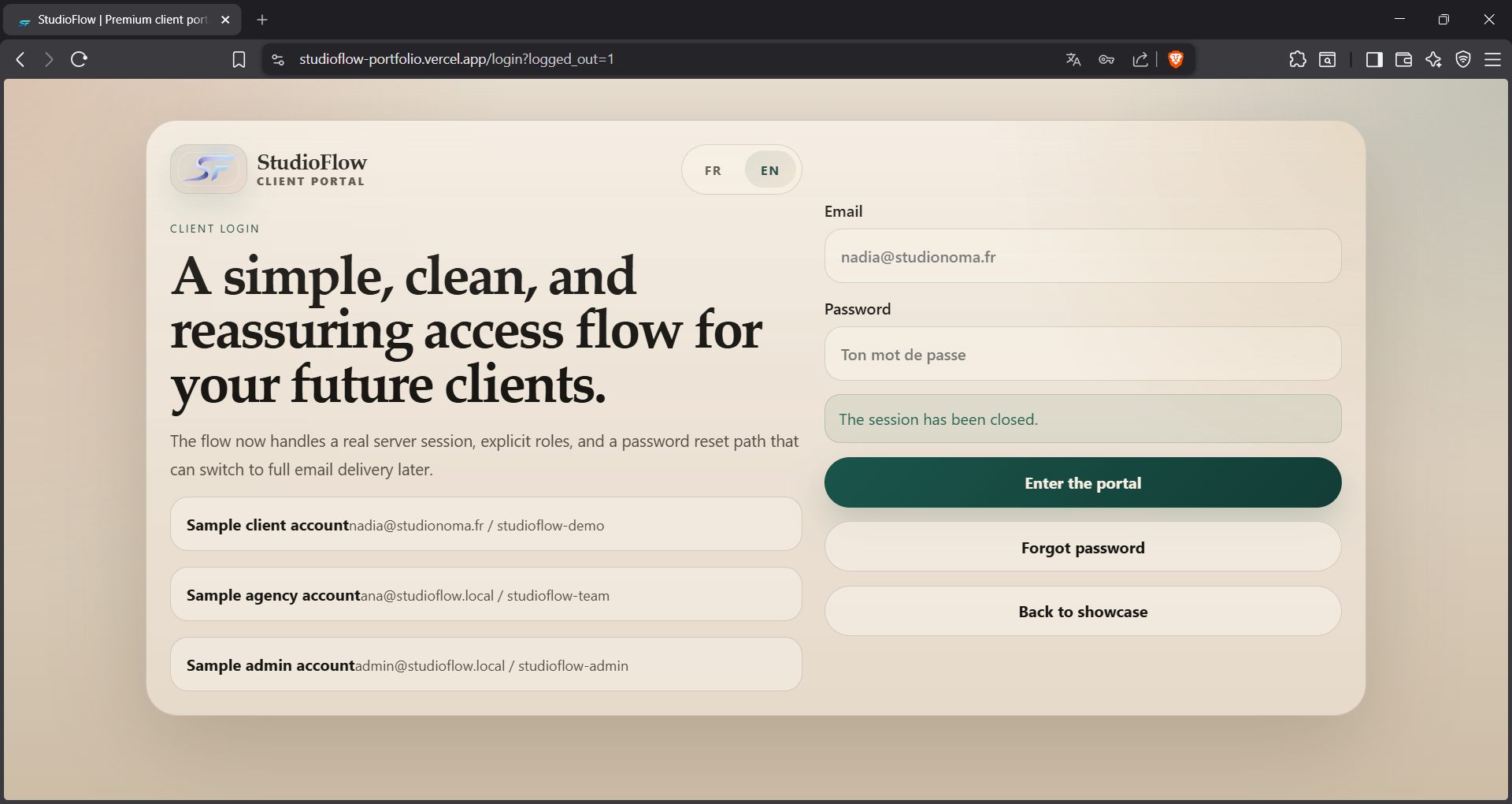 StudioFlow - types de comptes